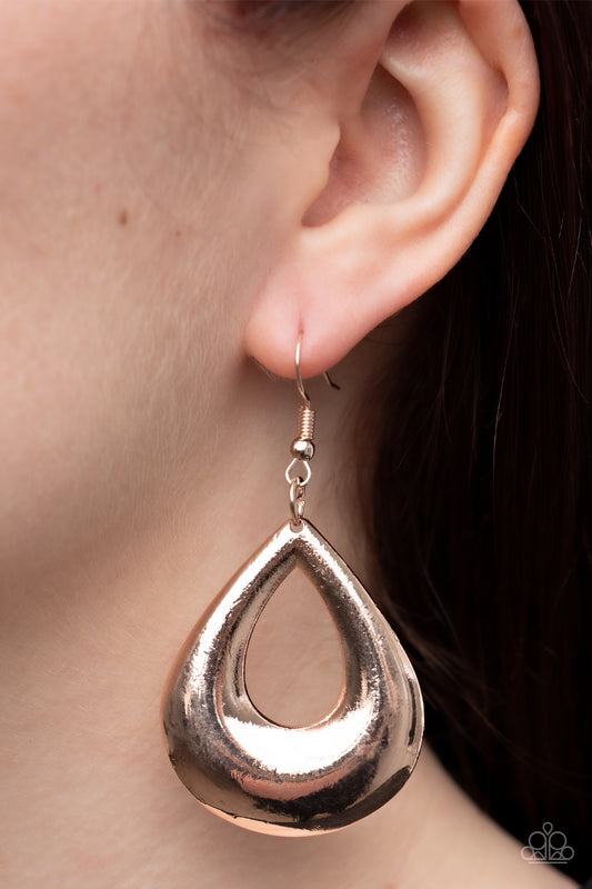 Laid-Back Leisure - Rose Gold Teardrop Fishhook Earings