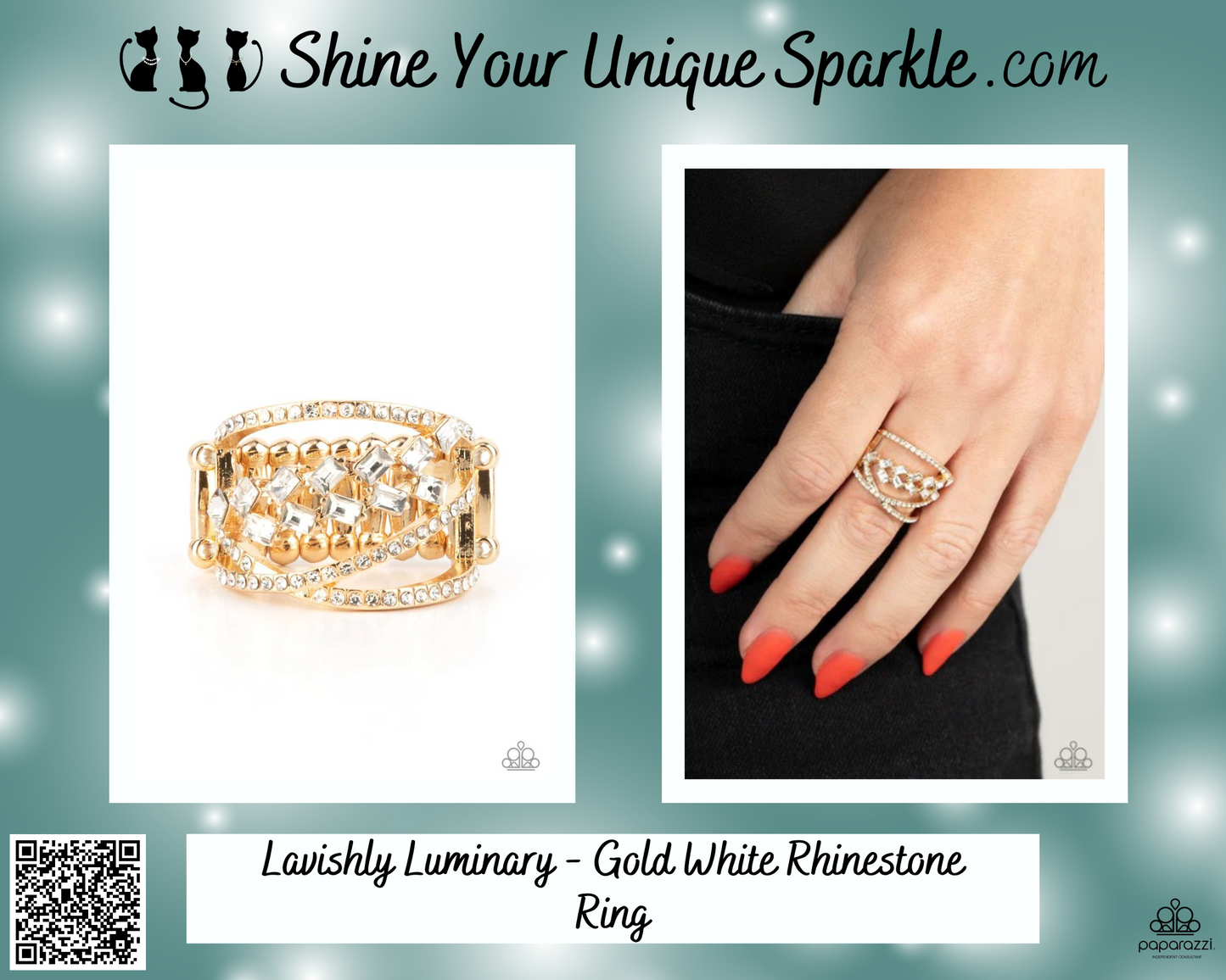 Lavishly Luminary - Gold White Rhinestone Ring