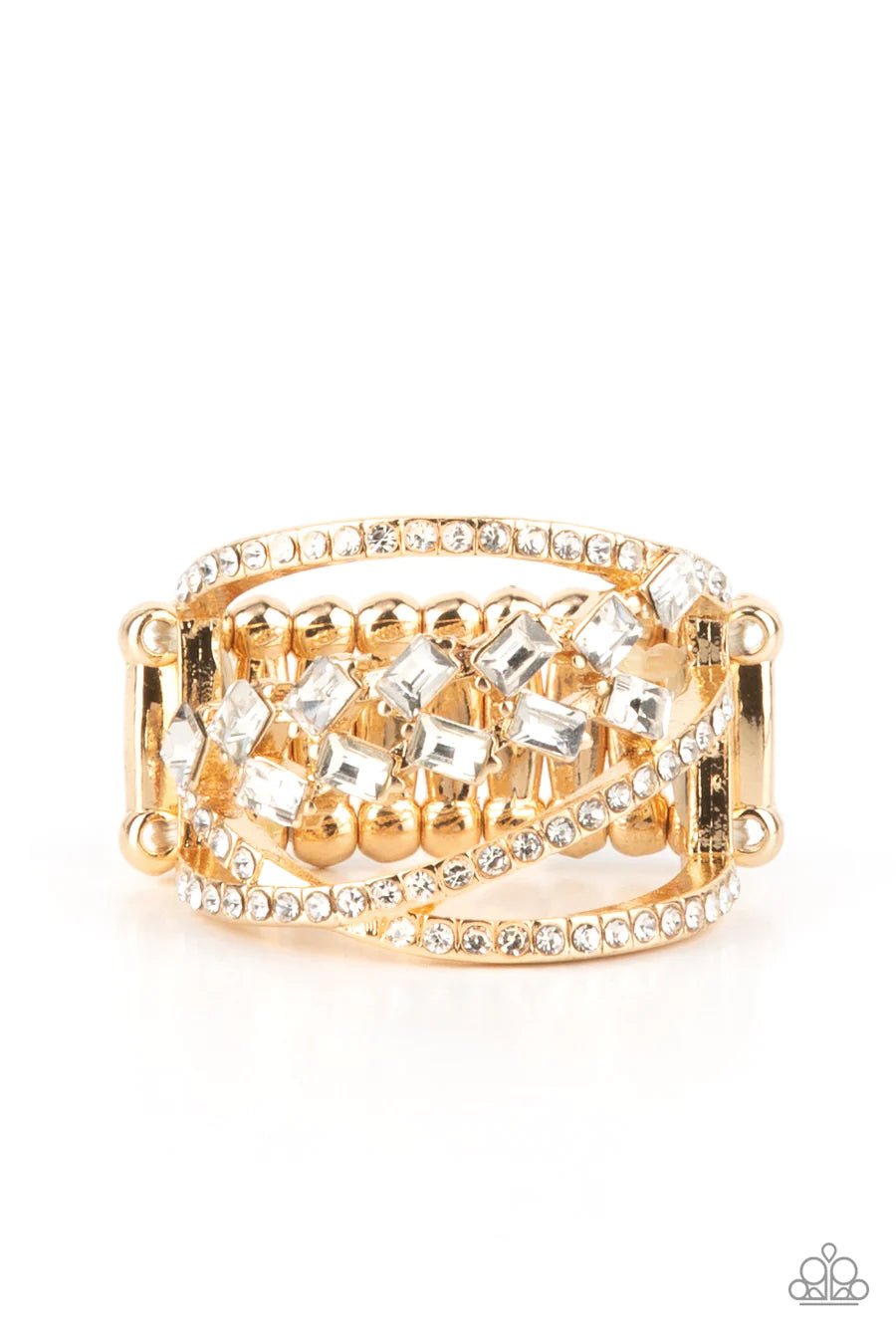 Lavishly Luminary - Gold White Rhinestone Ring