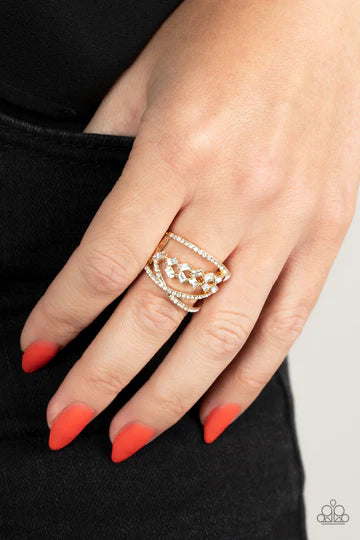 Lavishly Luminary - Gold White Rhinestone Ring