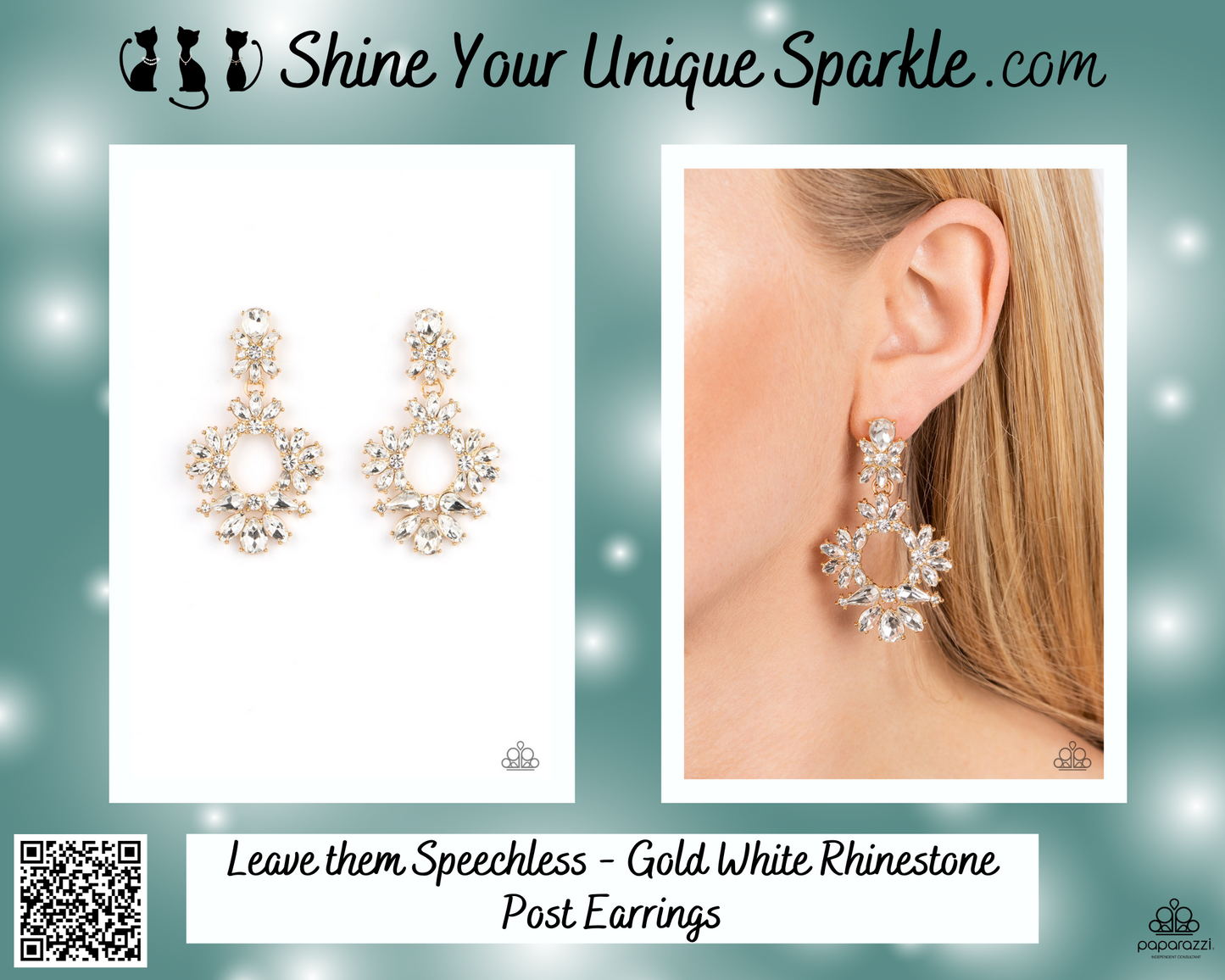 Leave them Speechless - Gold White Rhinestone Post Earrings