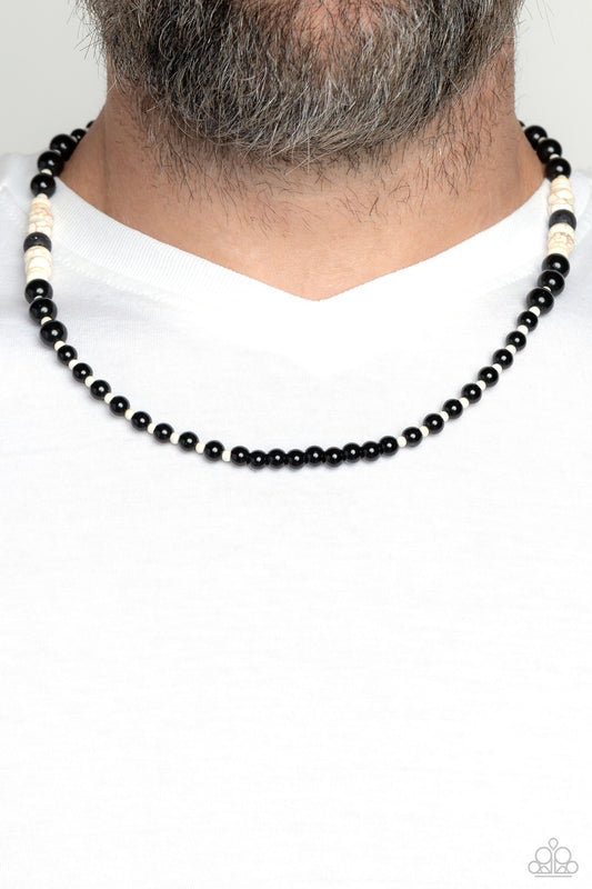 Legendary Lava - White Seed Bead Black Stone Urban Necklace