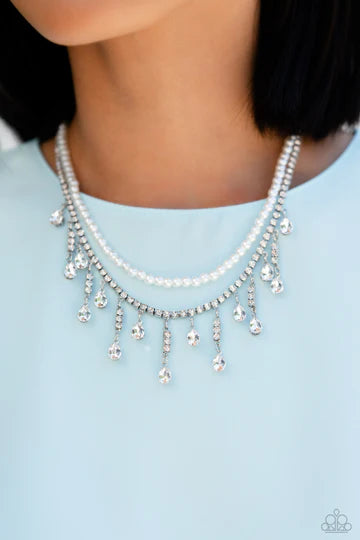 Lessons in Luxury - White Rhinestone Silver Layered Short Necklace - 2023 Convention Exclusive