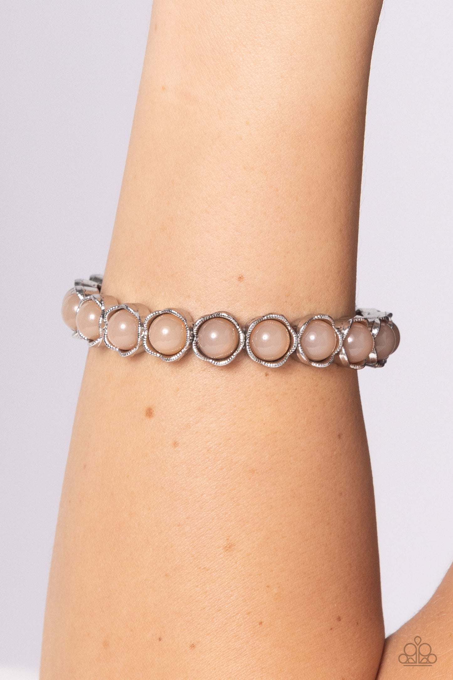 Lets be Buds - Brown Bead Silver Stretchy Bracelet