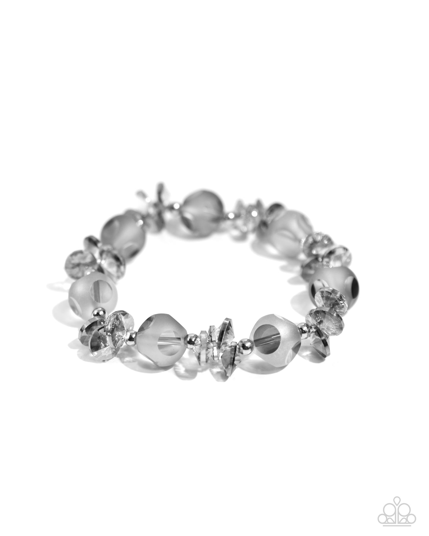 Lets Start at the FAIRY Beginning - Silver Gray Shimmer Bead Stretchy Bracelet