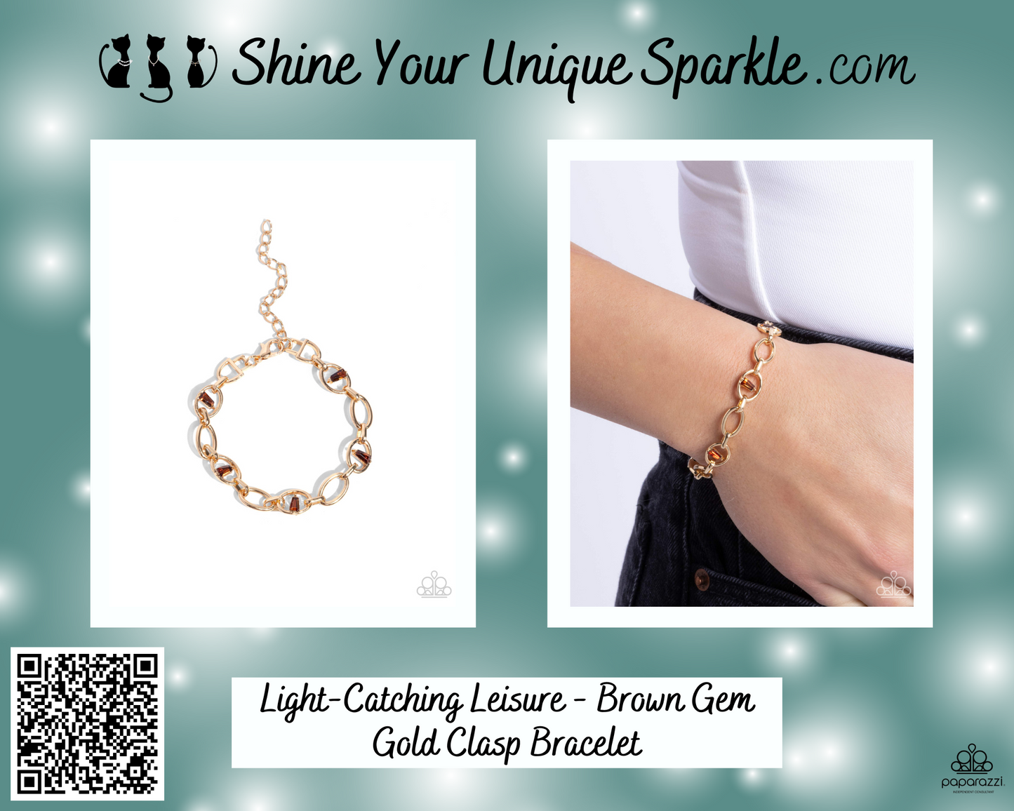 Light-Catching Leisure - Brown Gem Gold Clasp Bracelet