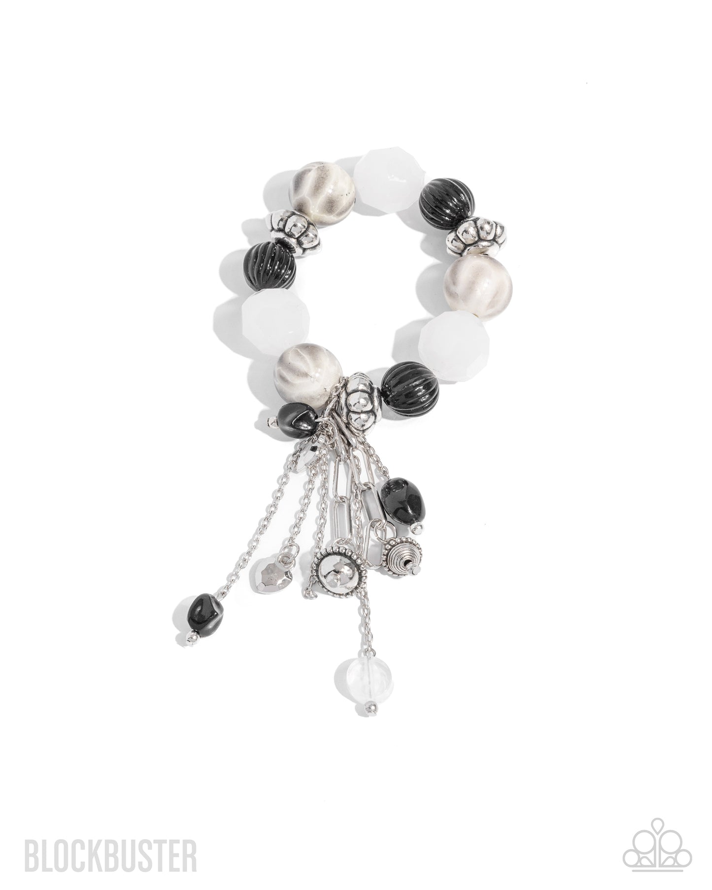 Lights! Camera! Action! - Black and White Silver Bead Blockbuster Stretchy Bracelet