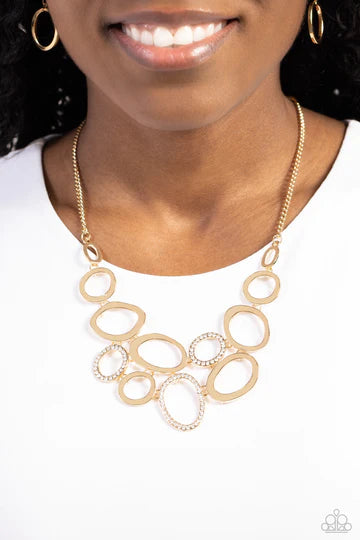 Limelight Lead - Gold Oval Rhinestone Short Necklace