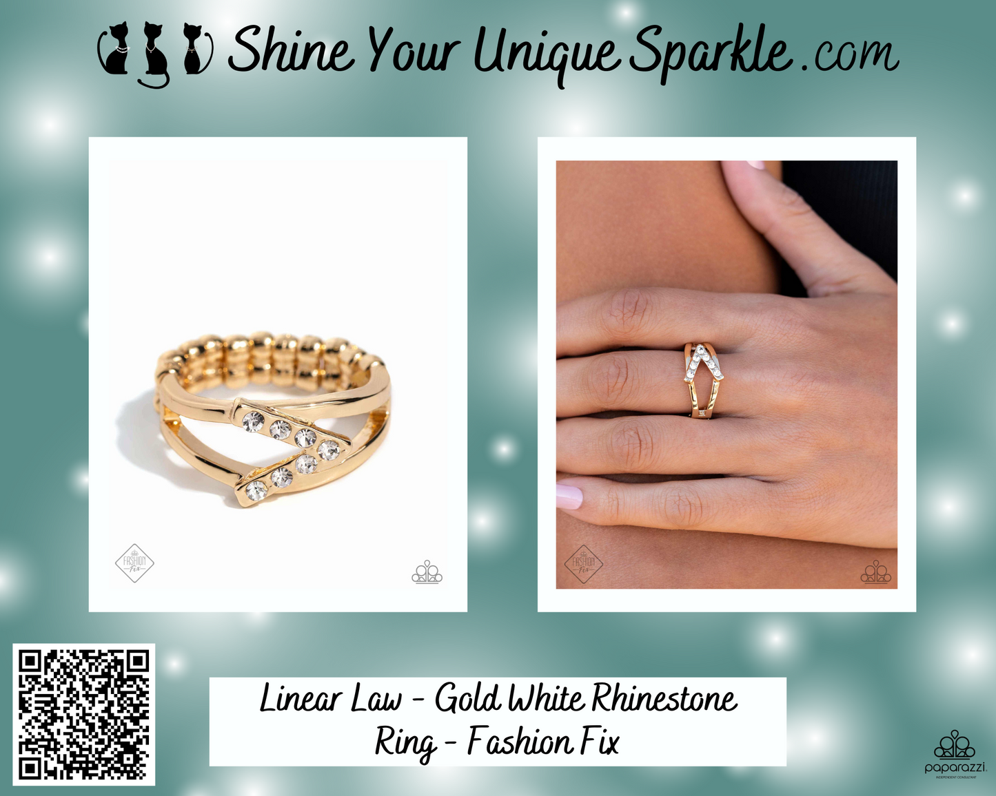 Linear Law - Gold White Rhinestone Ring - Fashion Fix