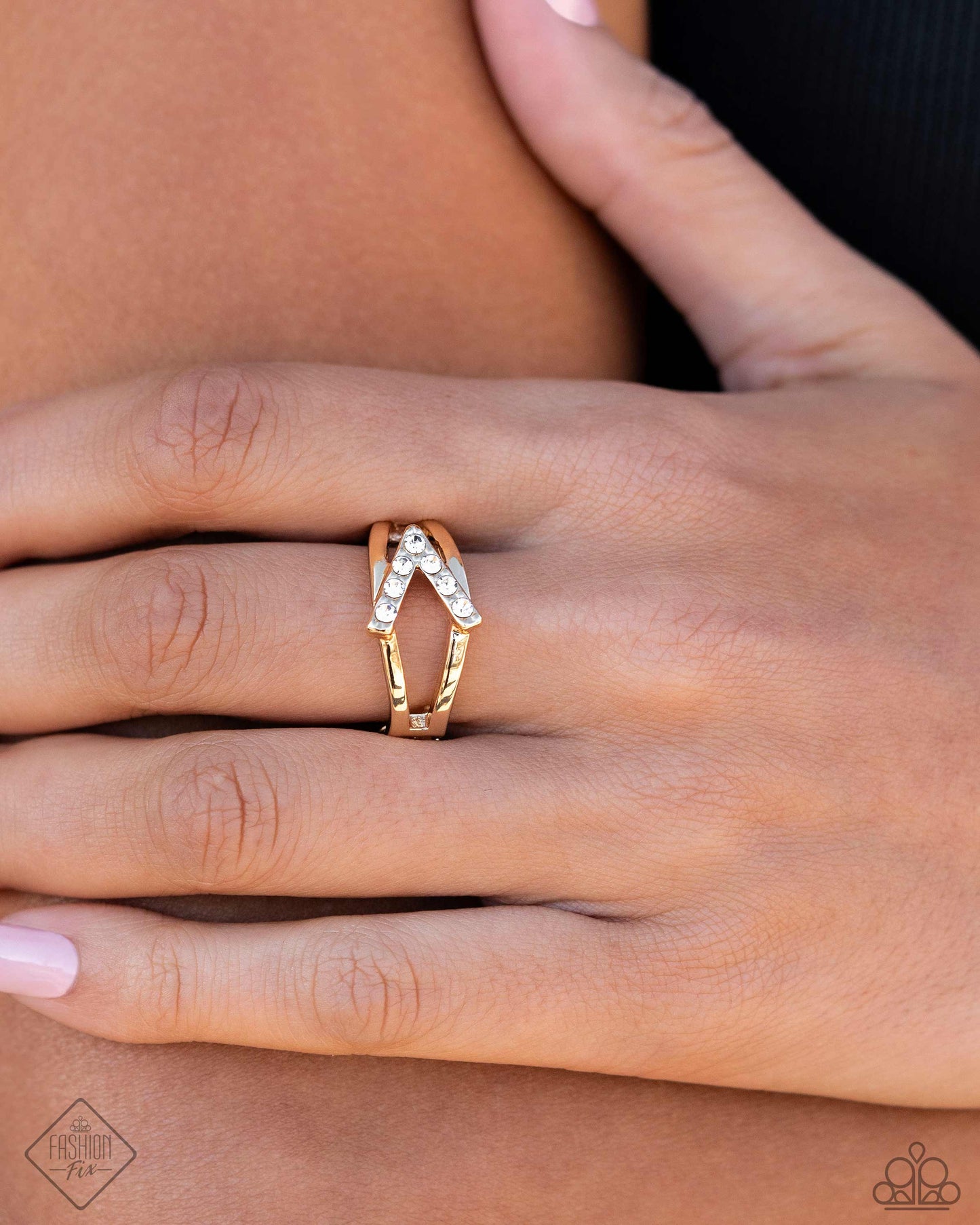 Linear Law - Gold White Rhinestone Ring - Fashion Fix