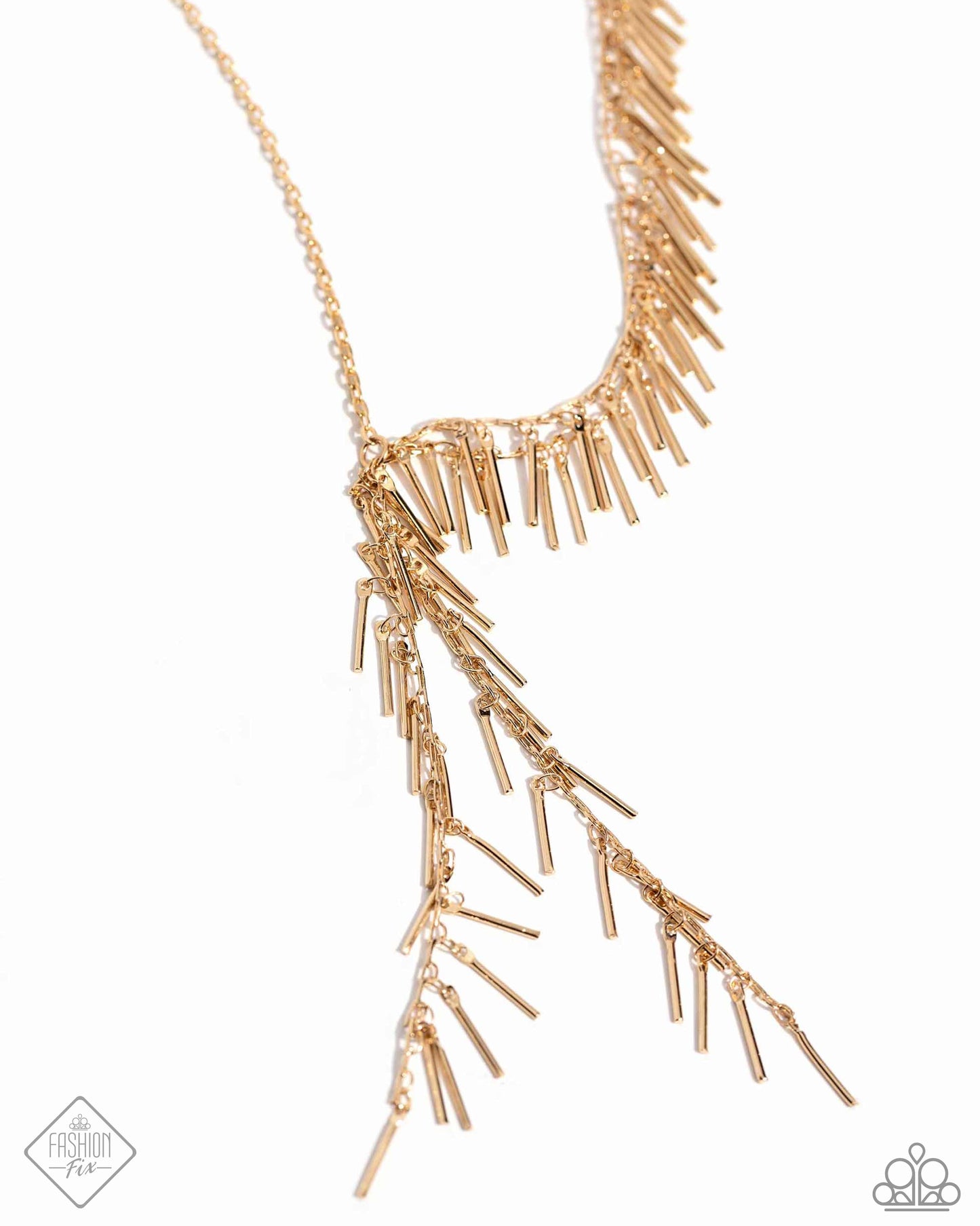 Linear Leap - Gold Fringe Short Necklace - Fashion Fix