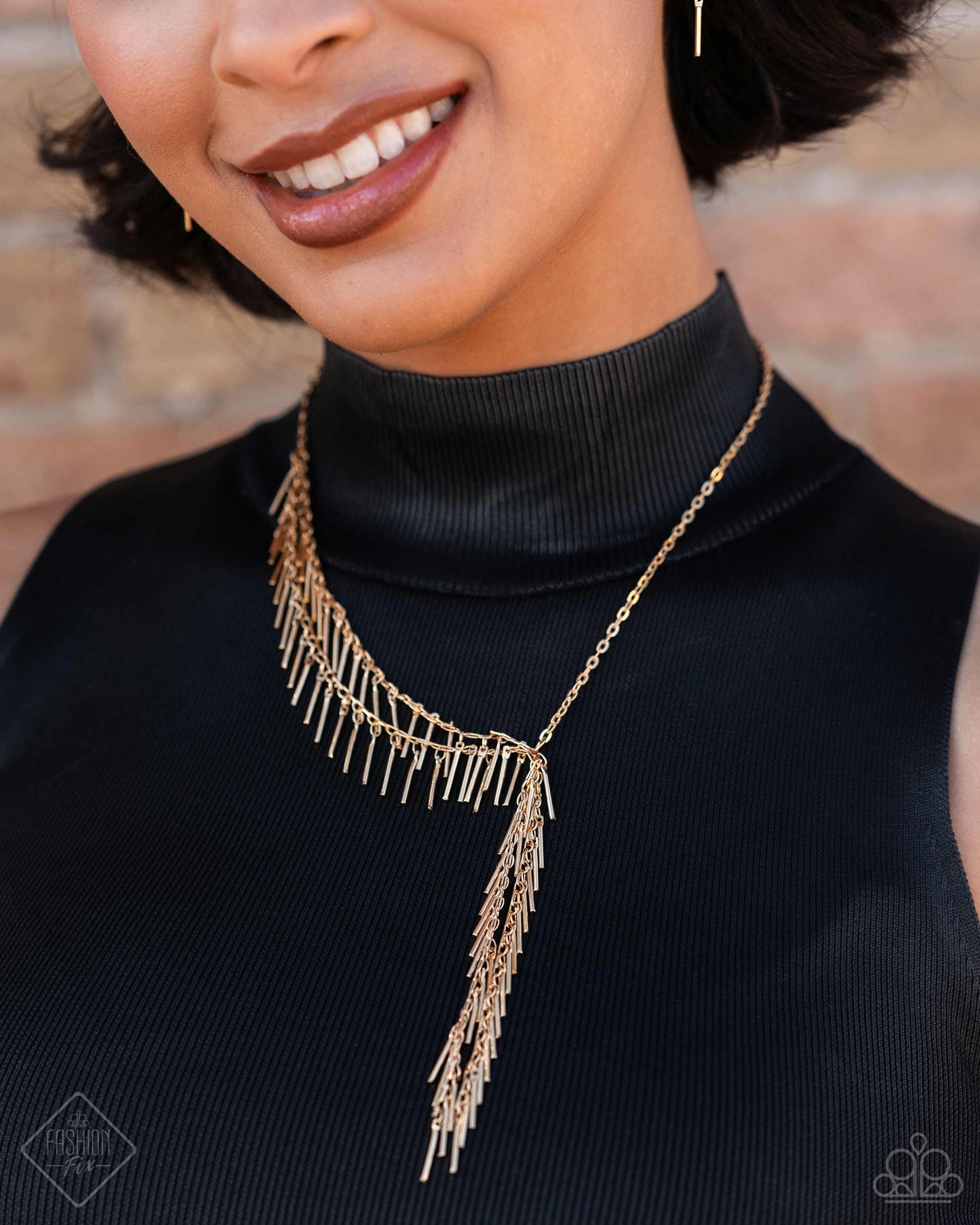 Linear Leap - Gold Fringe Short Necklace - Fashion Fix