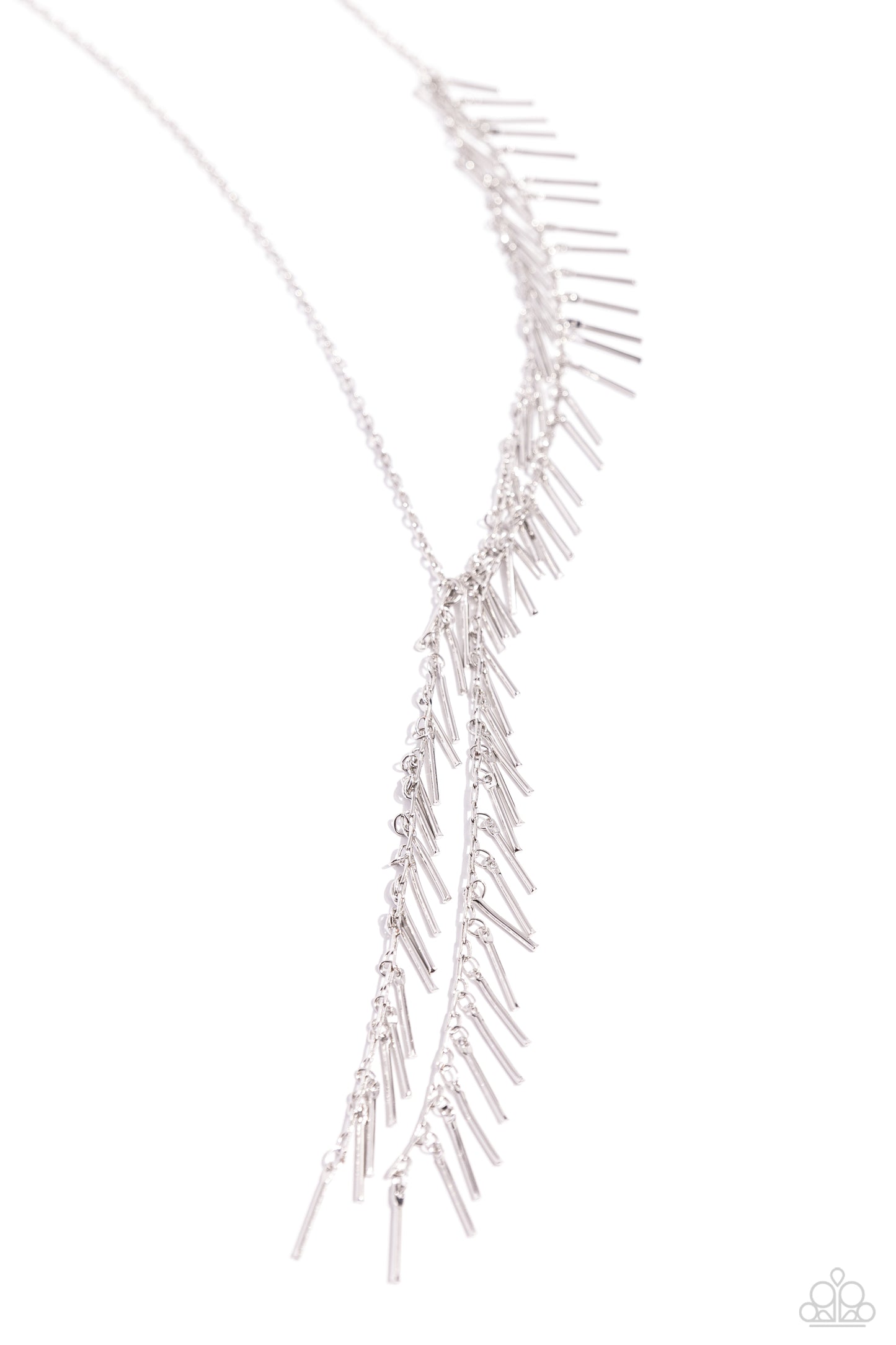 Linear Leap - Silver Fringe Short Necklace