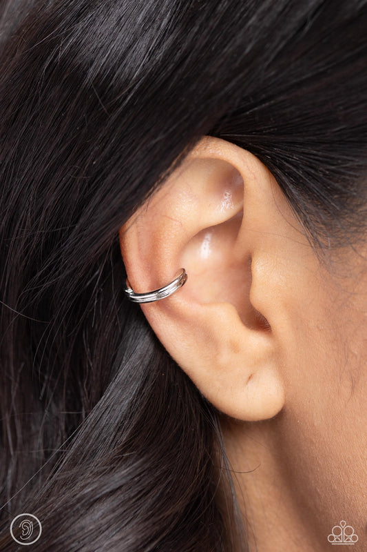 Linear Legacy - Silver Bar Ear Cuff Earrings