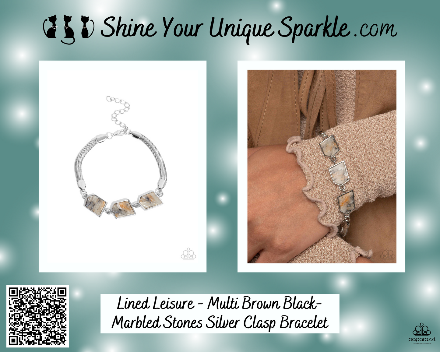 Lined Leisure - Multi Brown Black-Marbled Stones Silver Clasp Bracelet