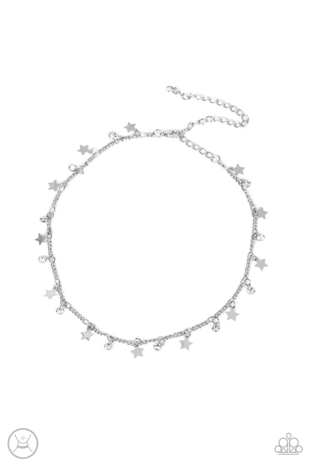 Little Lady Liberty - White Rhinestone Silver Star Choker Necklace