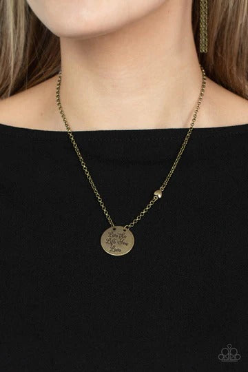 Live The Life You Love - Brass Dainty Pendant Short Necklace