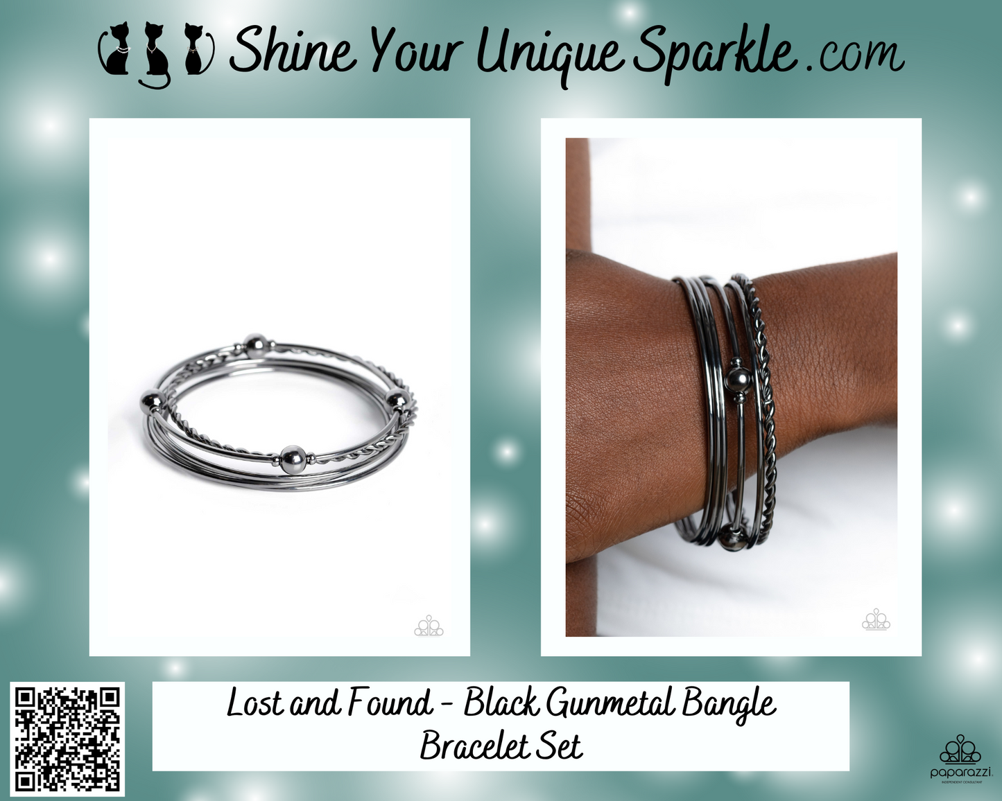 Lost and Found - Black Gunmetal Bangle Bracelet Set