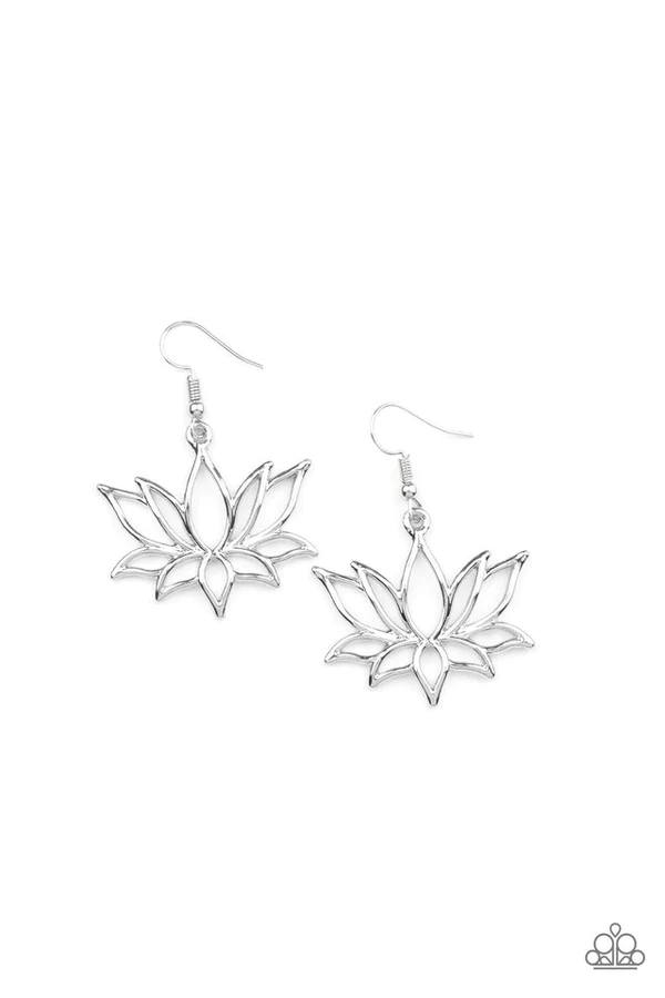 Lotus Ponds - Silver Floral Fishhook Earrings