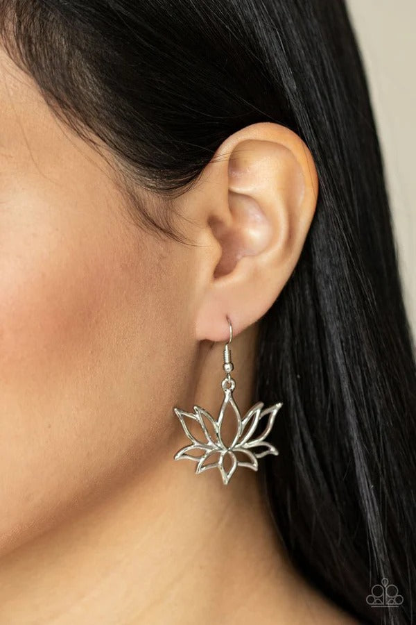 Lotus Ponds - Silver Floral Fishhook Earrings