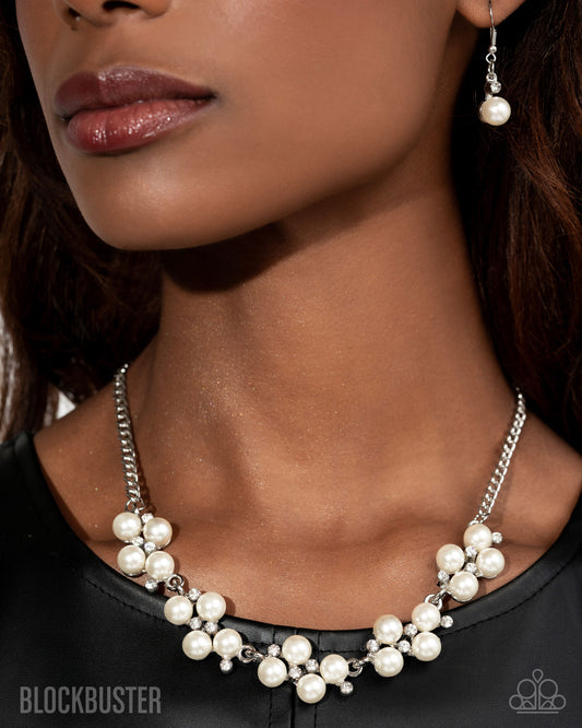 Love Story - White Pearl and Rhinestone Short Necklace