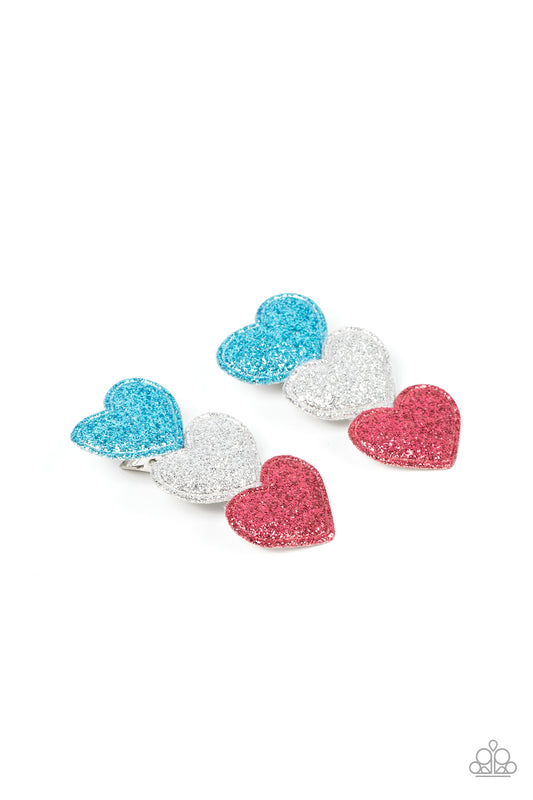 Love at First SPARKLE - Multi Blue White and Pink Glitter Heart Hair Clips