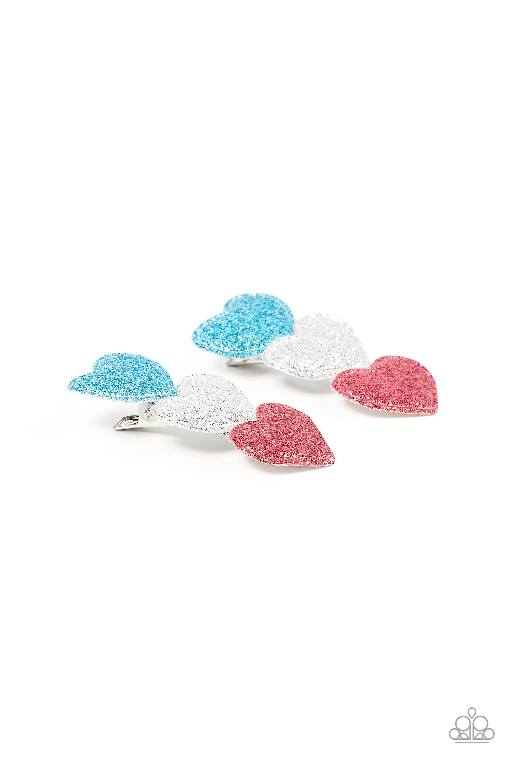 Love at First SPARKLE - Multi Blue White and Pink Glitter Heart Hair Clips