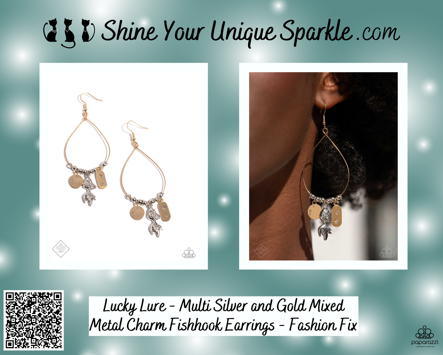 Lucky Lure - Multi Silver and Gold Mixed Metal Charm Fishhook Earrings - Fashion Fix