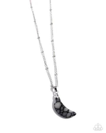 Lunar Lesson - Black Stone Moon Shape Silver Short Necklace