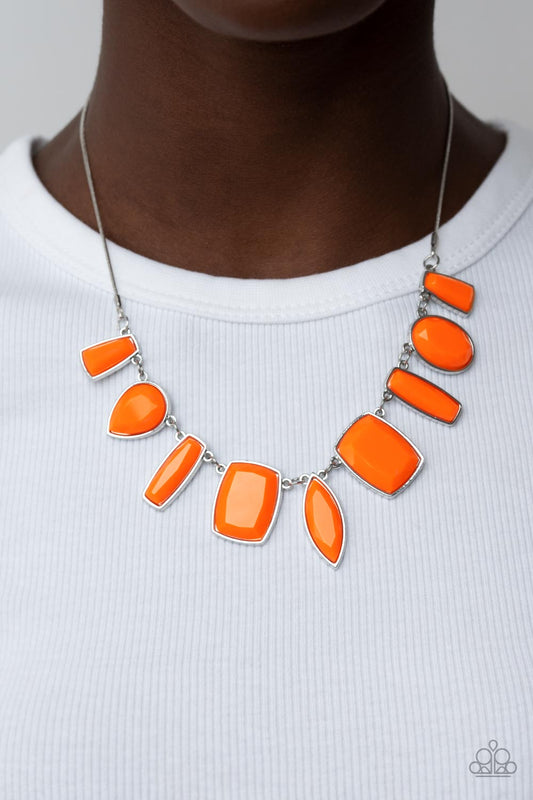 Luscious Luxe - Orange Bead Silver Short Necklace