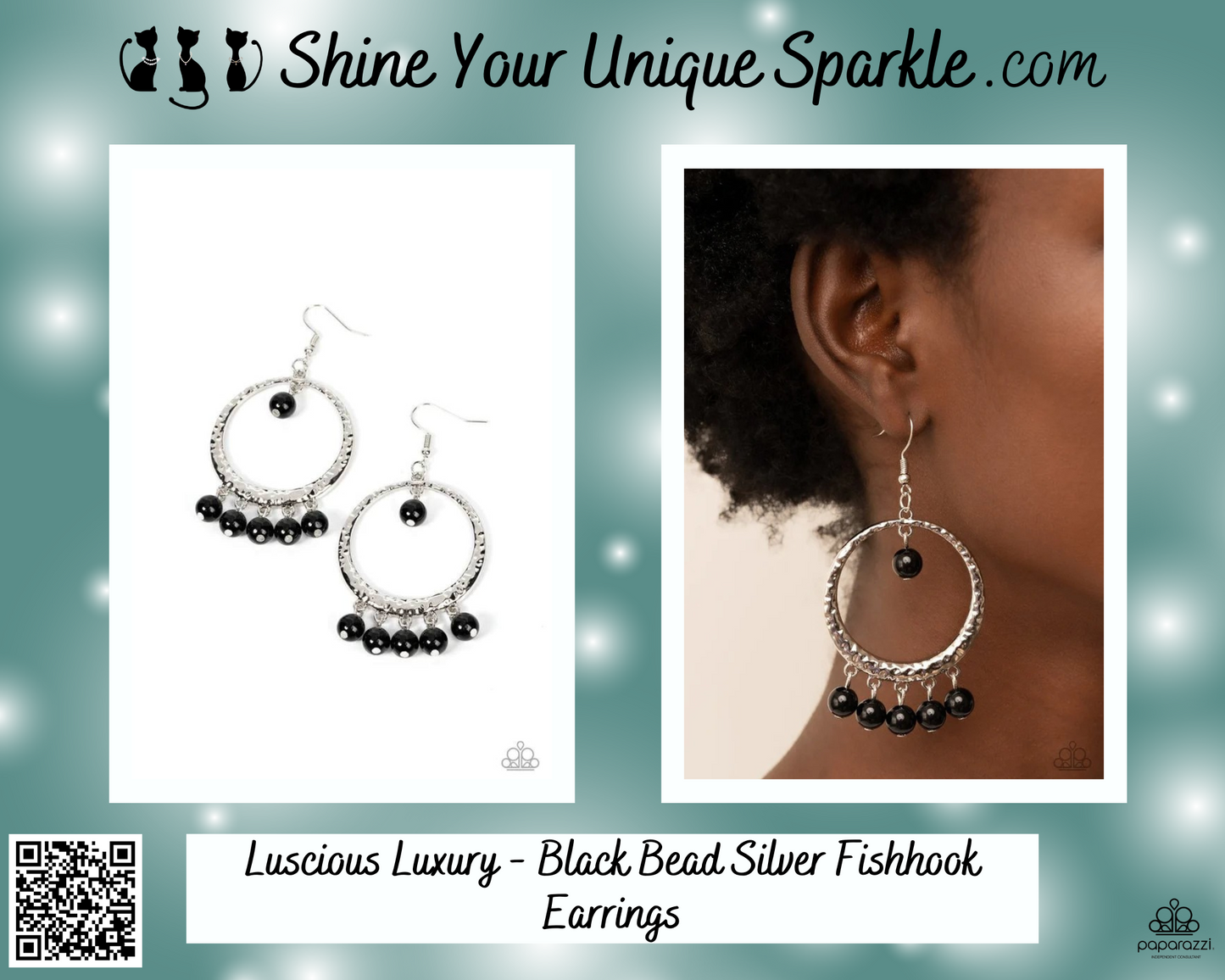 Luscious Luxury - Black Bead Silver Fishhook Earrings