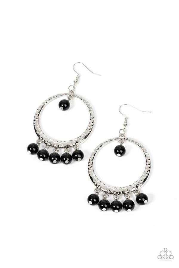 Luscious Luxury - Black Bead Silver Fishhook Earrings