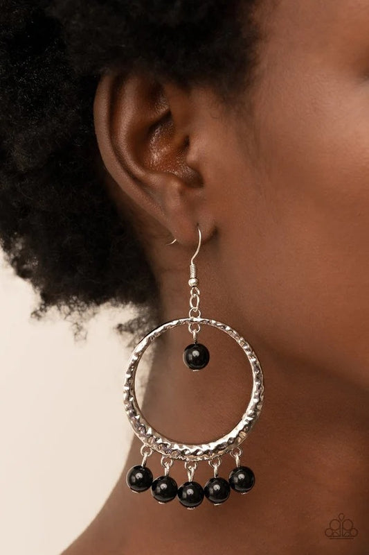 Luscious Luxury - Black Bead Silver Fishhook Earrings