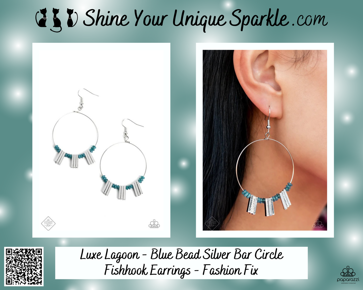 Luxe Lagoon - Blue Bead Silver Bar Circle Fishhook Earrings - Fashion Fix