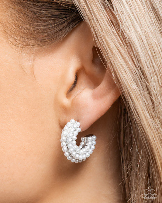 Luxury Lounge - White Dainty Pearls Hoop Post Earrings - Pink Friday, Advent Calendar Exclusive