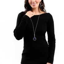 PERFECT MATCH / SET: Magic Carpet Cruise - Blue Cat's Eye Silver Long Necklace AND Magically Magnificent - Blue Cat's Eye Stone Silver Fishhook Earrings