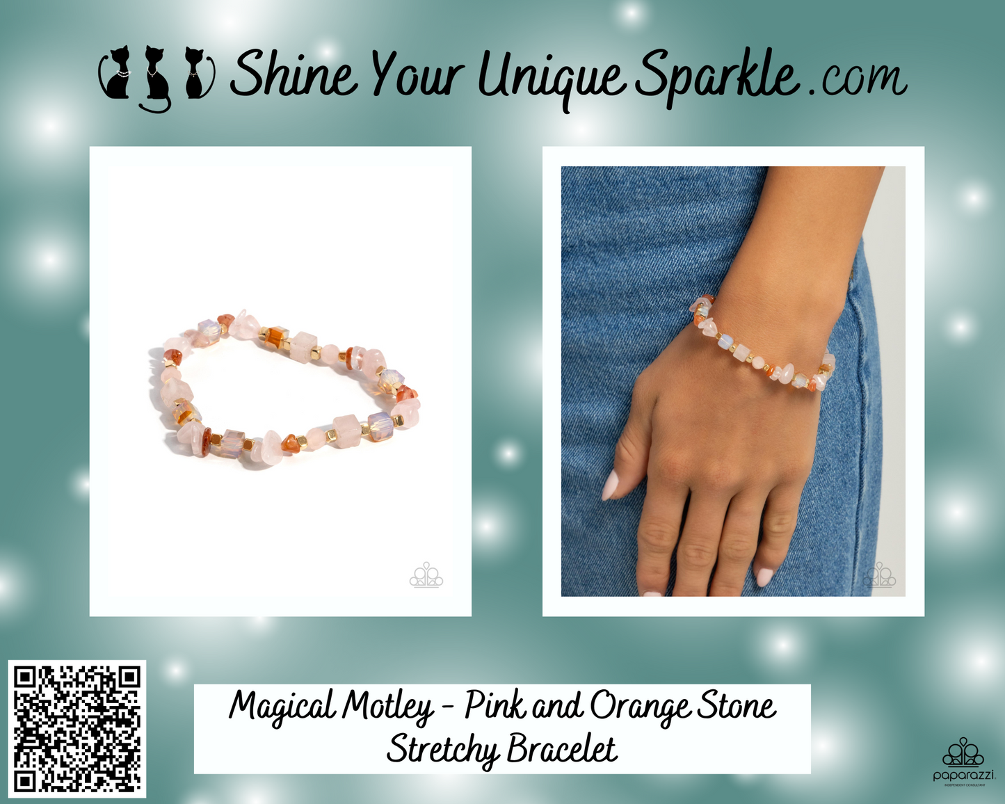 Magical Motley - Pink and Orange Stone Stretchy Bracelet