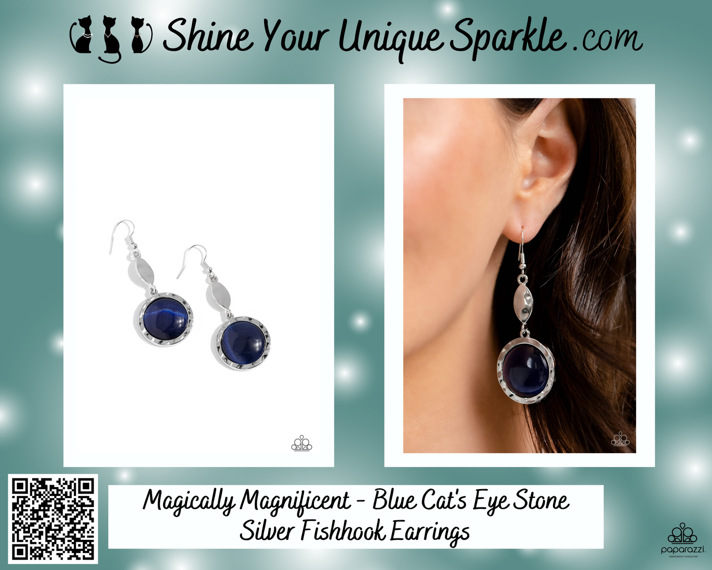 Magically Magnificent - Blue Cat's Eye Stone Silver Fishhook Earrings