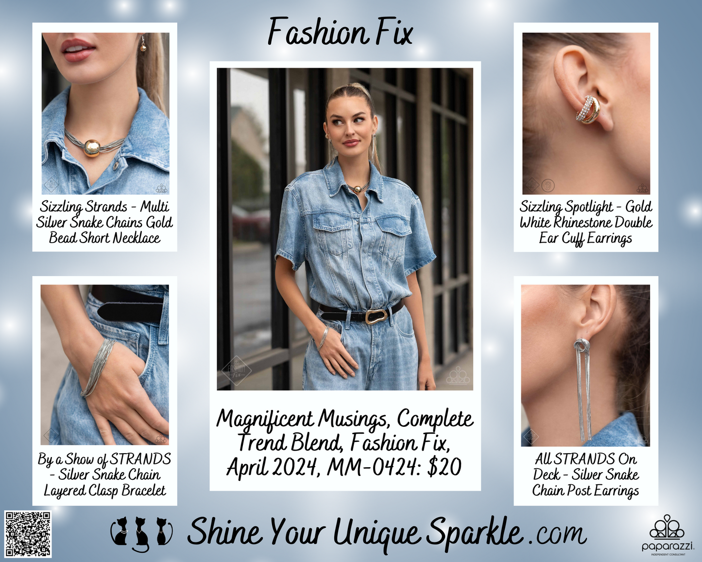 Sizzling Spotlight - Gold White Rhinestone Double Ear Cuff Earrings -Fashion Fix