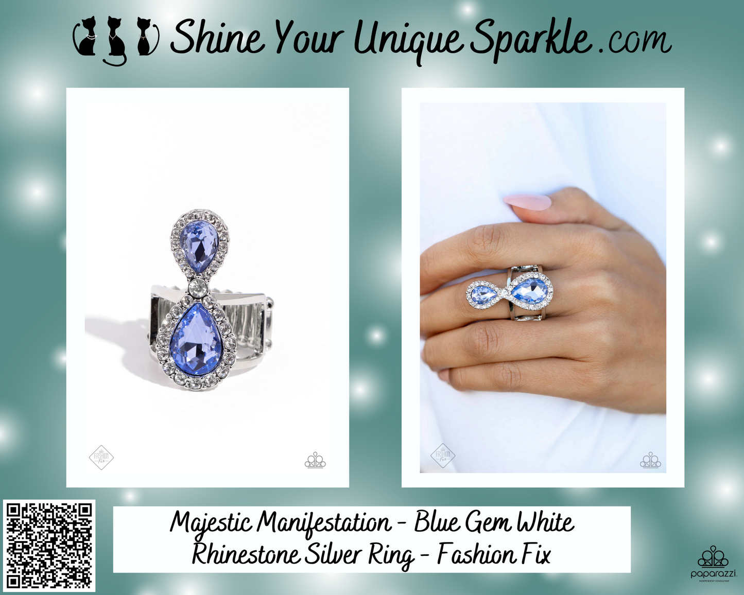 Majestic Manifestation - Blue Gem White Rhinestone Silver Ring - Fashion Fix