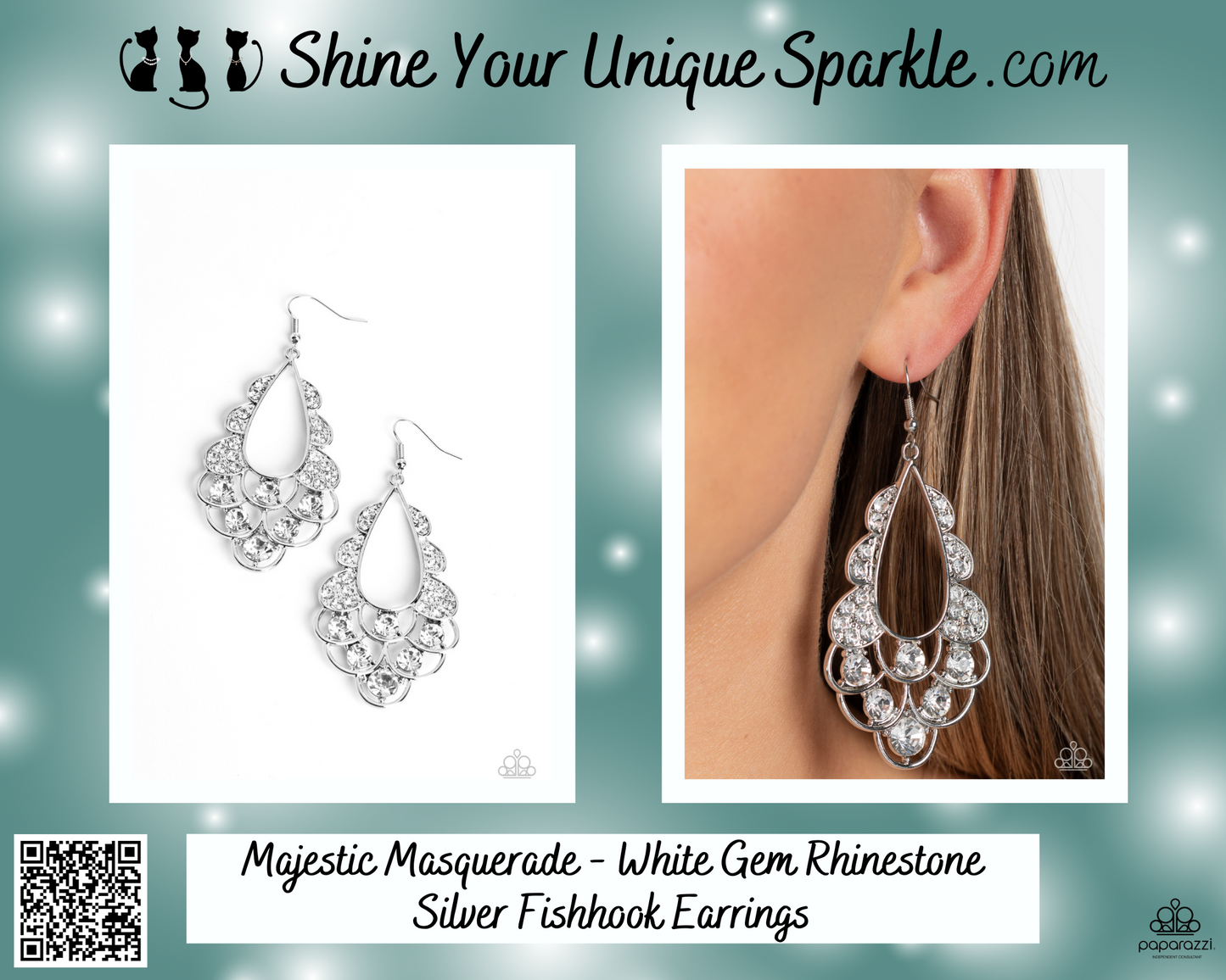 Majestic Masquerade - White Gem Rhinestone Silver Fishhook Earrings