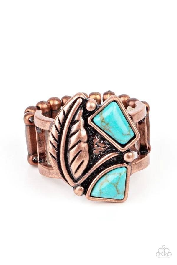 Make the NEST of It - Copper Feather Turquoise Stone Ring