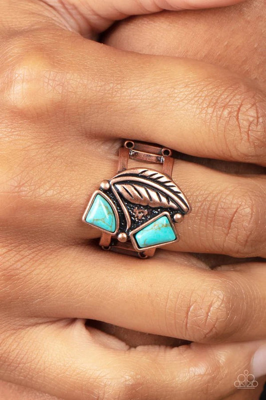 Make the NEST of It - Copper Feather Turquoise Stone Ring