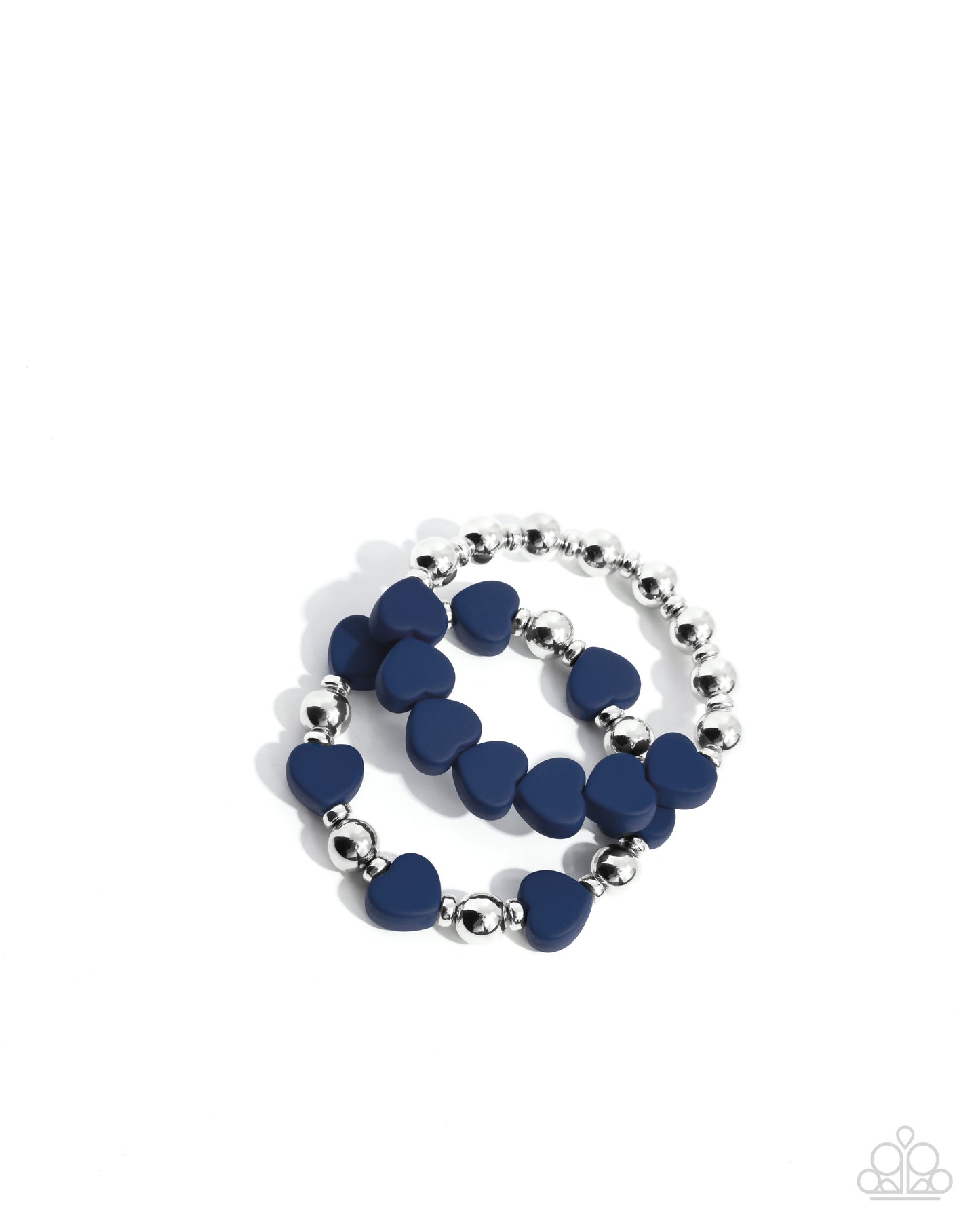 Malibu Moxie - Blue Heart Beads Silver Discs Stretch Bracelet Set