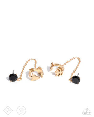 Manifesting Good - Gold Black Gem Post and Cuff Earrings - Fashion Fix