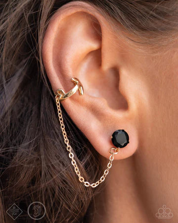 Manifesting Good - Gold Black Gem Post and Cuff Earrings - Fashion Fix