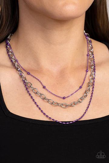 Mardi Gras Mayhem - Purple and Silver Chain Short Necklace - 2023 Summer Party Pack Exclusive