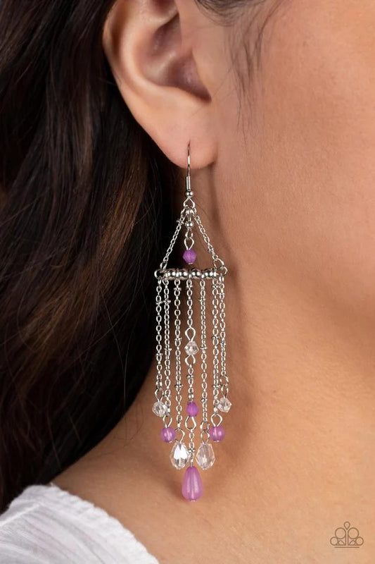 Marina Breeze - Purple Bead Silver Dangle Fishhook Earrings