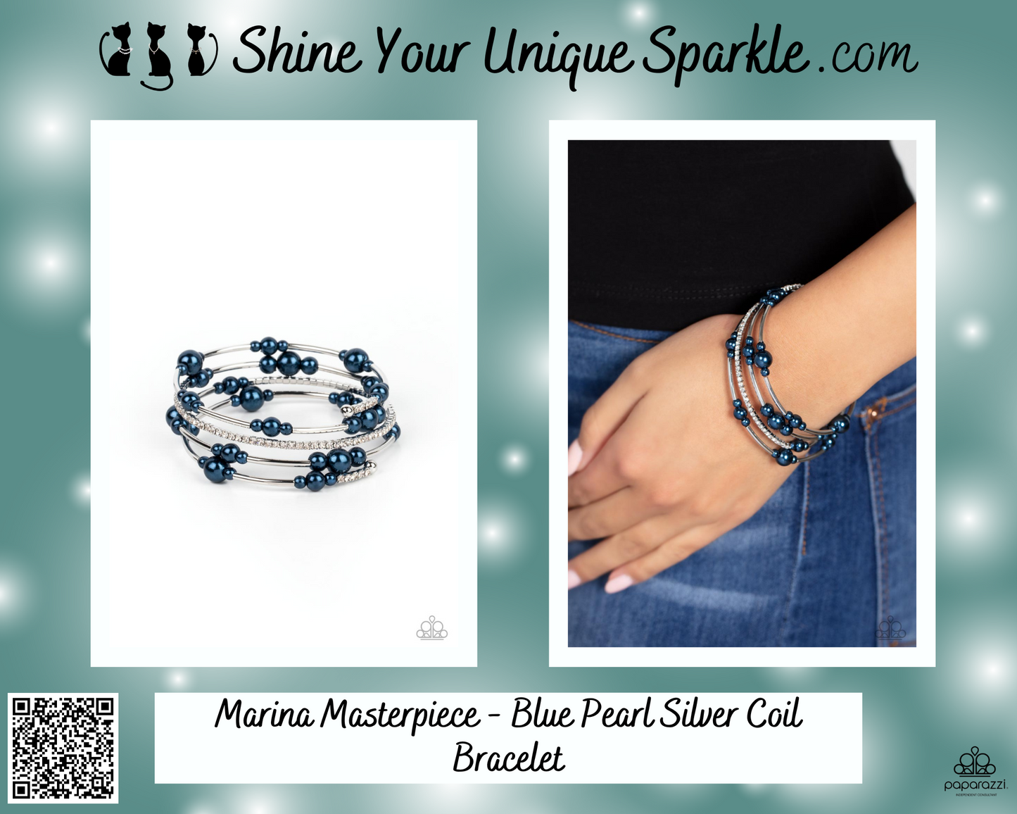 Marina Masterpiece - Blue Pearl Silver Coil Bracelet