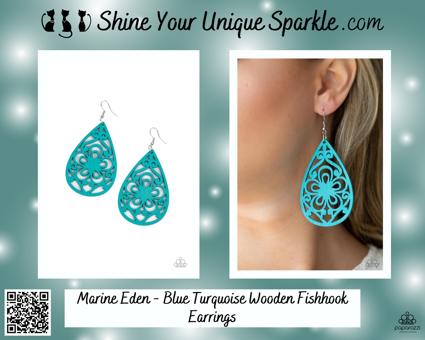 Marine Eden - Blue Turquoise Wooden Fishhook Earrings